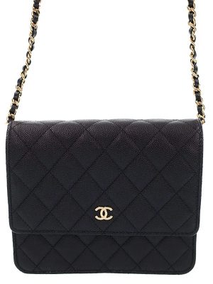 1122010740017 Chanel Crossbody Bag Hardware Gold Chain Caviar Skin Black Shoulder Bag