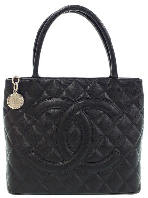 1124059610016 Chanel Coco Mark Chain Tote Bag Matelasse Leather Black