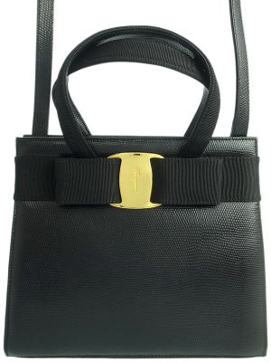 1217338290013 Salvatore Ferragamo Gancini Satin Handbag Black