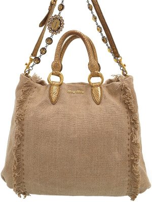 1218021120013 Miu Miu Crystal Bijou 3way Tote Bag Beige