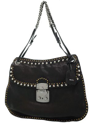 1218109300016 Miu Miu Studded Chain Shoulder Bag Black