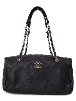 1221144990012 Chanel Matelasse Round Chain Shoulder Bag Black