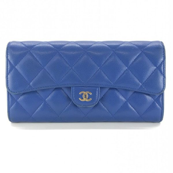 1240001033576 1 CHANEL Matelasse Caviar Skin CocoMark Long Wallet Blue