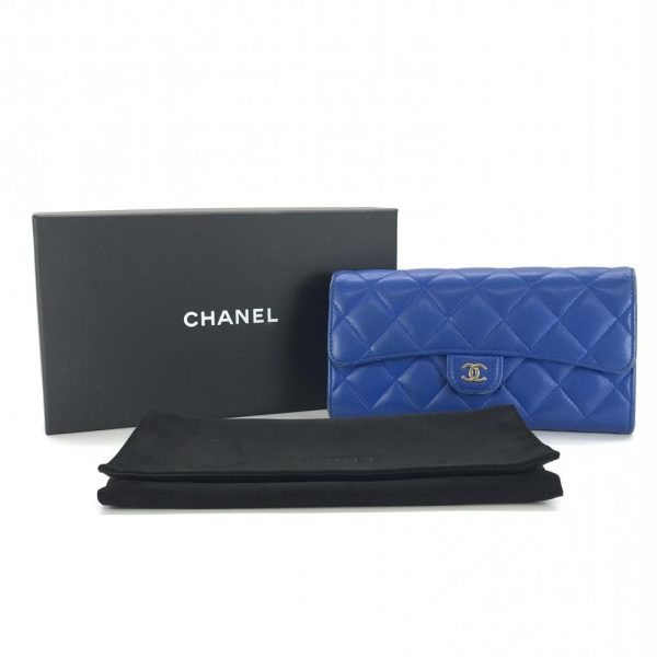 1240001033576 10 CHANEL Matelasse Caviar Skin CocoMark Long Wallet Blue