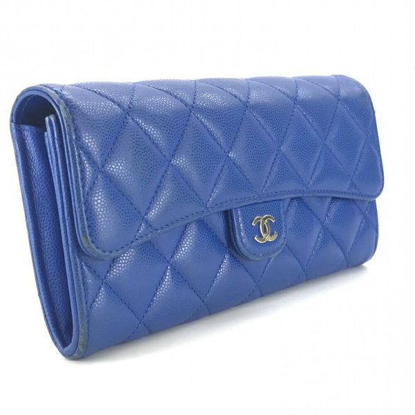 1240001033576 2 CHANEL Matelasse Caviar Skin CocoMark Long Wallet Blue