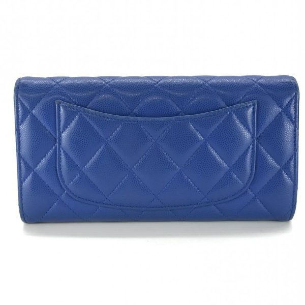 1240001033576 3 CHANEL Matelasse Caviar Skin CocoMark Long Wallet Blue