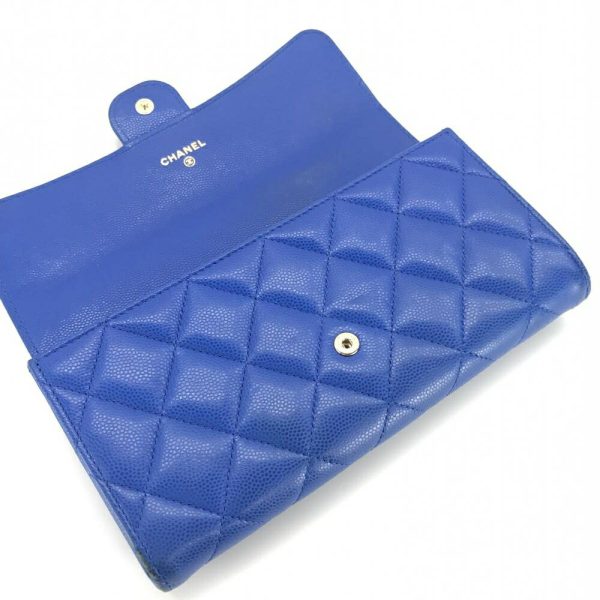 1240001033576 5 CHANEL Matelasse Caviar Skin CocoMark Long Wallet Blue