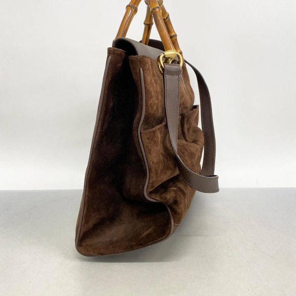 1240001049628 2 1 Gucci Bamboo Suede Two Way Bag Brown