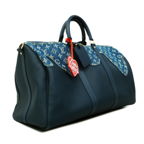 1240001049888 2 Louis Vuitton Denim Taurillon Keepall Bandouliere Bag Blue