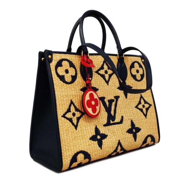 1240001050348 2 Louis Vuitton Monogram Raffia On the Go MM 2way Bag Blue