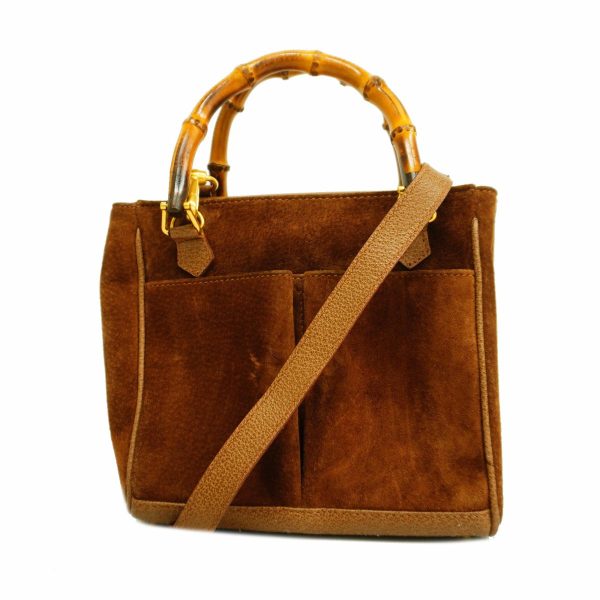 1240001051071 1 Gucci Bamboo Suede Two Way Bag Brown