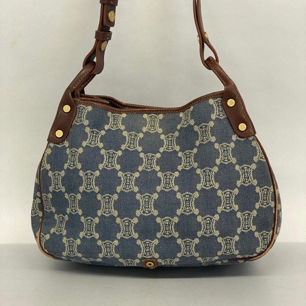 1240001051986 14 1 Celine Paris Macadam Denim Shoulder Bag Brown Blue