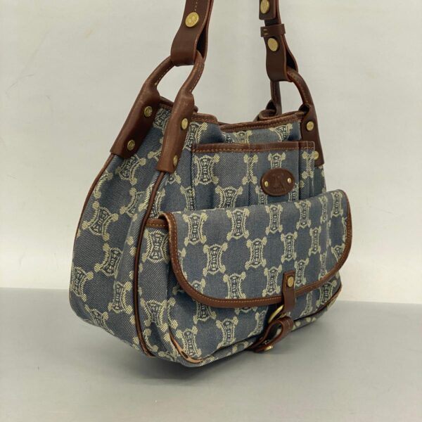 1240001051986 2 1 Celine Paris Macadam Denim Shoulder Bag Brown Blue