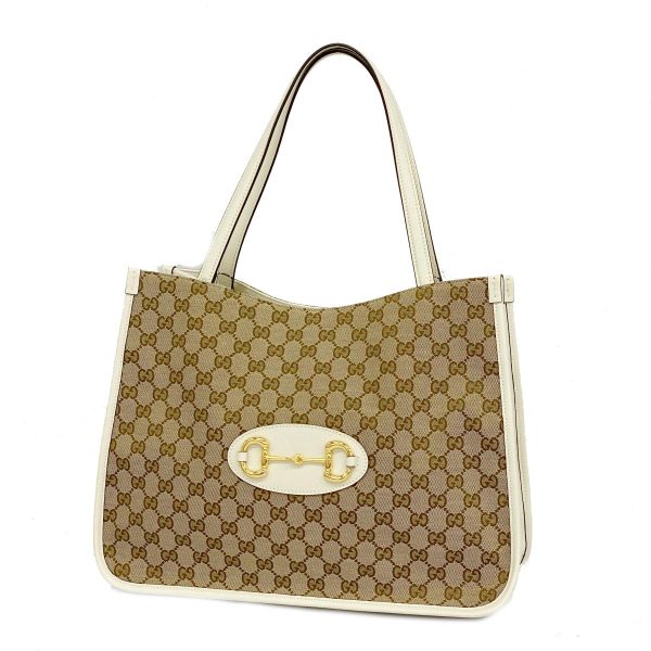 1240001052192 1 Gucci GG Horsebit Tote Bag Brown White