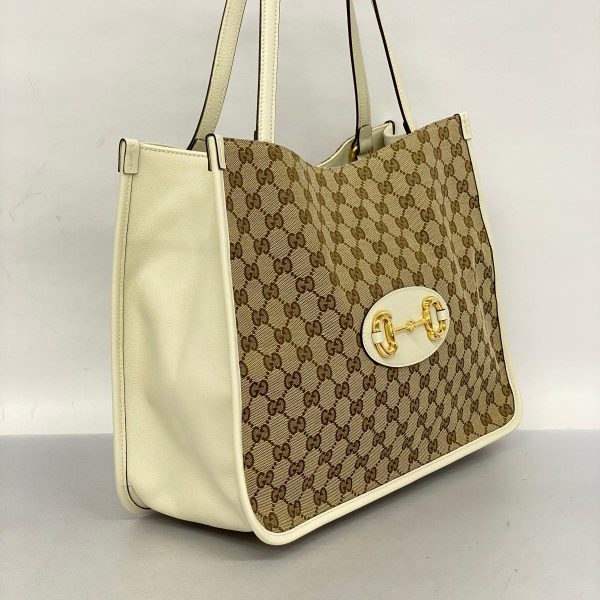 1240001052192 2 Gucci GG Horsebit Tote Bag Brown White