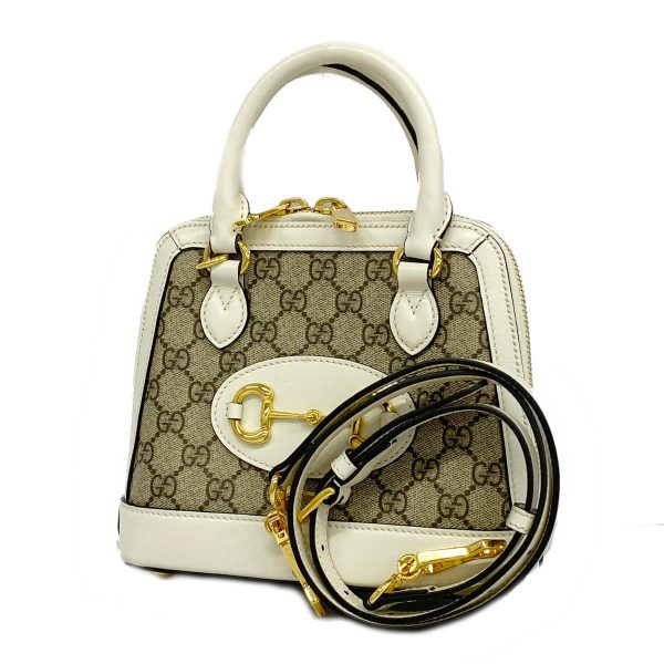 1240001052743 1 Gucci GG Supreme Horsebit 2Way Bag Brown White