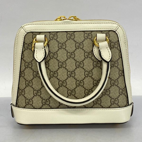 1240001052743 11 Gucci GG Supreme Horsebit 2Way Bag Brown White