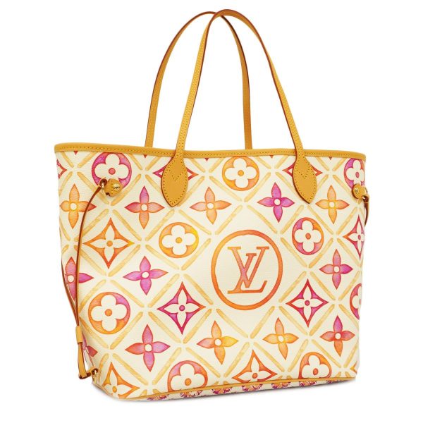 1240001053800 2 Louis Vuitton Neverfull MM Monogram Tile Tote Bag Coral