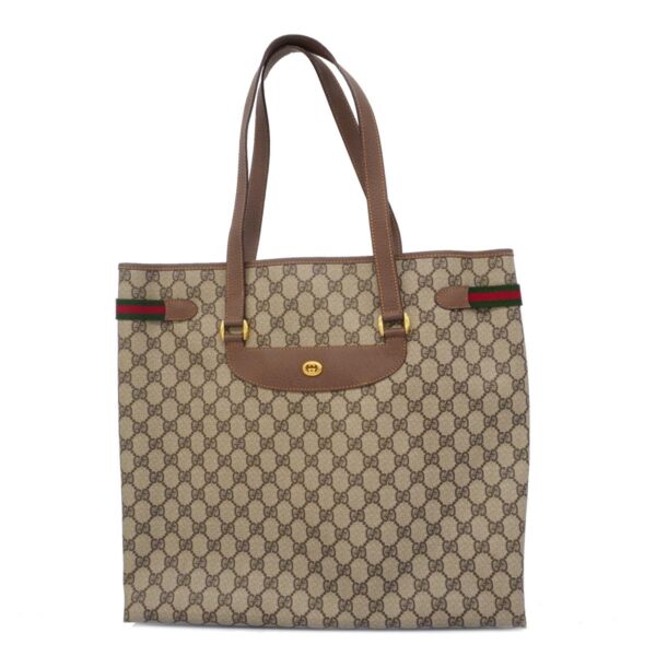 1240001053995 1 Gucci GG Supreme Sherry Line Tote Bag Brown Beige