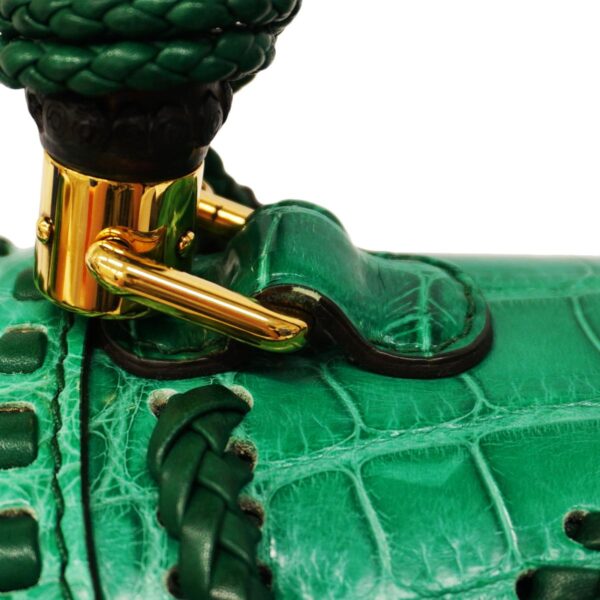 1240001054340 12 Gucci Bamboo Crocodile 2Way Bag Green