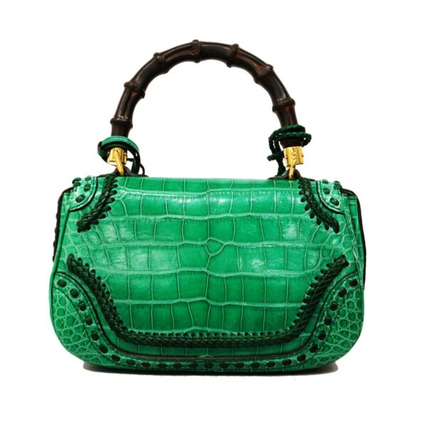 1240001054340 14 Gucci Bamboo Crocodile 2Way Bag Green