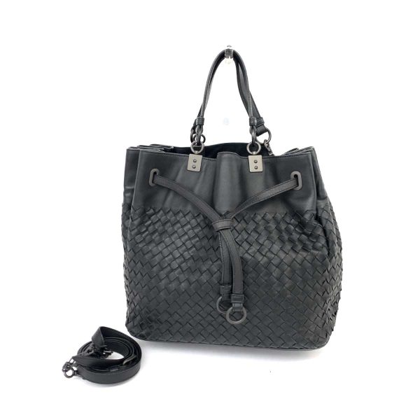 1240001069331 1 BOTTEGA VENETA 2WAY bag black intrecciato hand shoulder bag