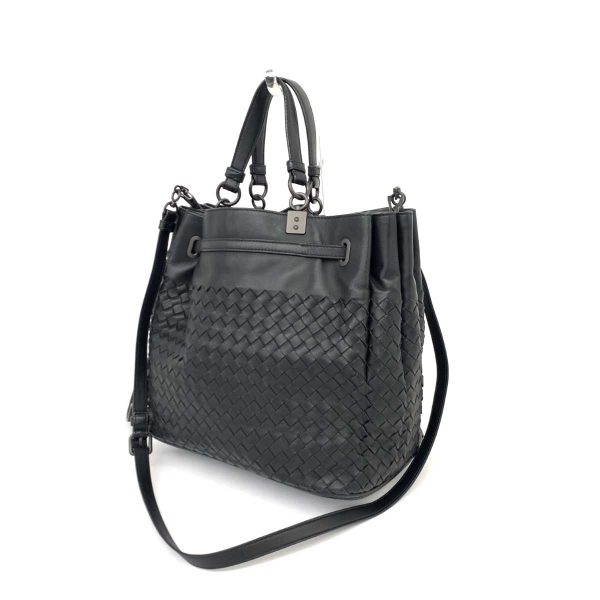 1240001069331 3 BOTTEGA VENETA 2WAY bag black intrecciato hand shoulder bag