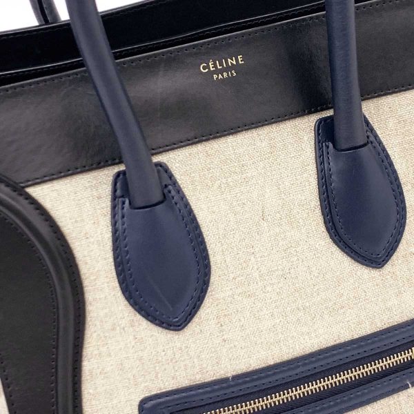 1240001071493 5 CELINE Luggage Mini Shopper Handbag Beige Black Linen Leather