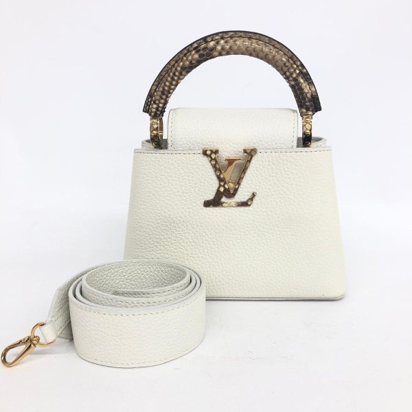 1240001071569 1 LOUIS VUITTON Capucines Mini 2WAY Bag White Taurillon