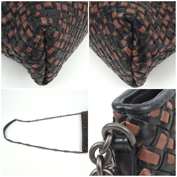 1240002042334 4 Bottega Veneta Intrecciato Chain Shoulder Bag Brown Black Crossbody Shoulder Bag