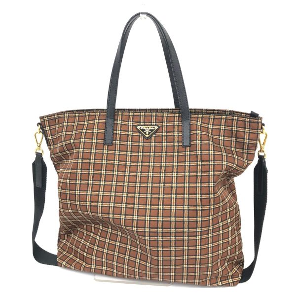 1240002206585 1 PRADA 2WAY tote bag brown nylon plaid multi functional bag