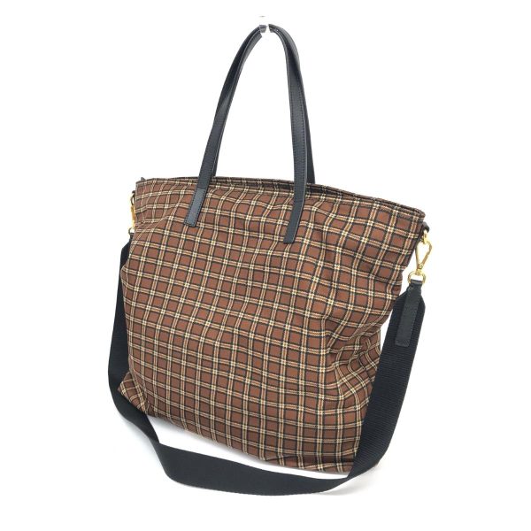 1240002206585 3 PRADA 2WAY tote bag brown nylon plaid multi functional bag