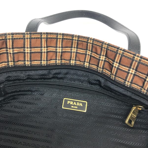 1240002206585 5 PRADA 2WAY tote bag brown nylon plaid multi functional bag