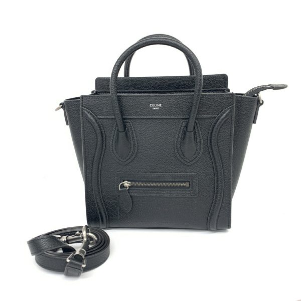 1240002224223 1 1 CELINE Luggage Nano Shopper 2WAY Black Calfskin Shoulder Bag