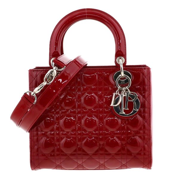 1240005027790 1 Christian Dior Cannage Patent 2Way Handbag Red