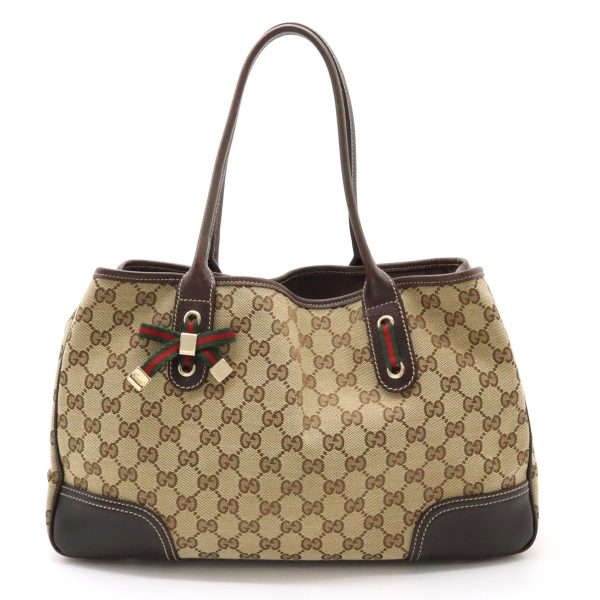 12420152 1 GUCCI GG Princy Line Ribbon Shoulder Bag Khaki Brown