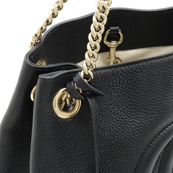 12430692 6 GUCCI Soho Interlocking G Fringe Tote Chain Shoulder Bag Black