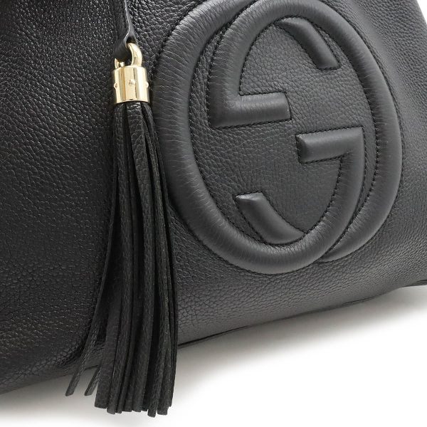 12430692 7 GUCCI Soho Interlocking G Fringe Tote Chain Shoulder Bag Black