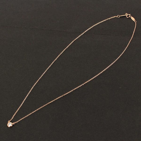 15761 3 Tiffany Co By the Yard Necklace Single Diamond K18PG 02ct 18K Pink Elsa Peretti