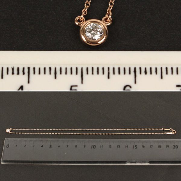 15761 8 Tiffany Co By the Yard Necklace Single Diamond K18PG 02ct 18K Pink Elsa Peretti