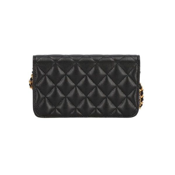 17663 2 CHANEL Caviar skin Camellia long chain shoulder Wallet