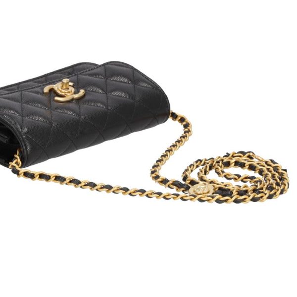 17663 4 CHANEL Caviar skin Camellia long chain shoulder Wallet