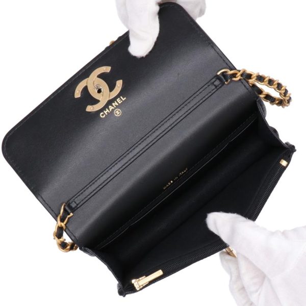 17663 5 CHANEL Caviar skin Camellia long chain shoulder Wallet