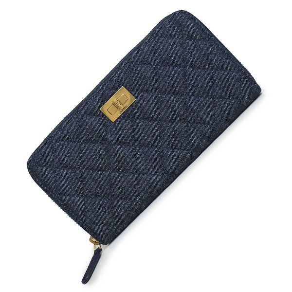 200007286019 CHANEL 255 Matelasse zip long wallet denim blue