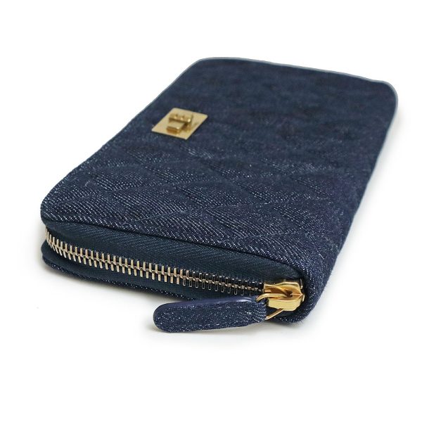 200007286019 4 CHANEL 255 Matelasse zip long wallet denim blue