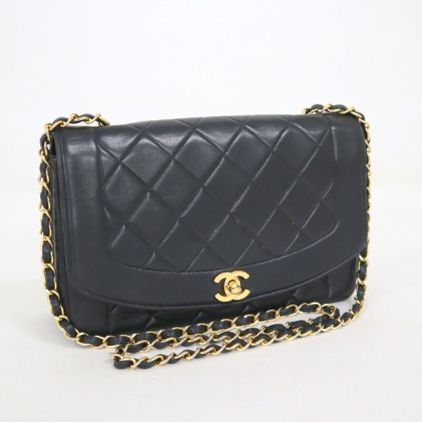 2000111255000268 1 CHANEL Diana Frappe 25 Shoulder Bag Black Lambskin