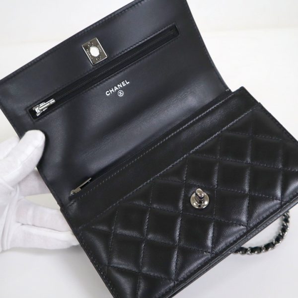 2000111255900060 5 CHANEL Chain Wallet Shiny Crumple Calfskin Black