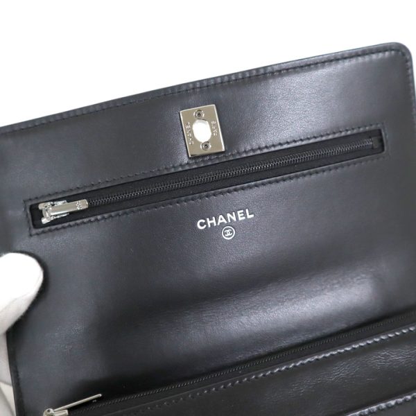 2000111255900060 6 CHANEL Chain Wallet Shiny Crumple Calfskin Black