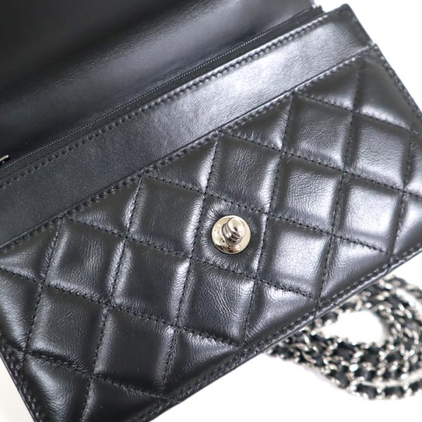 2000111255900060 7 CHANEL Chain Wallet Shiny Crumple Calfskin Black