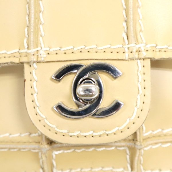 2000111256000047 3 CHANEL Chocolate Bar Shoulder Bag Coco Mark Calfskin Beige